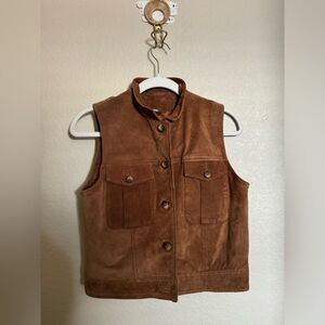 Vintage Harolds Suede Leather Vest‎ Size Small in Caramel Brown